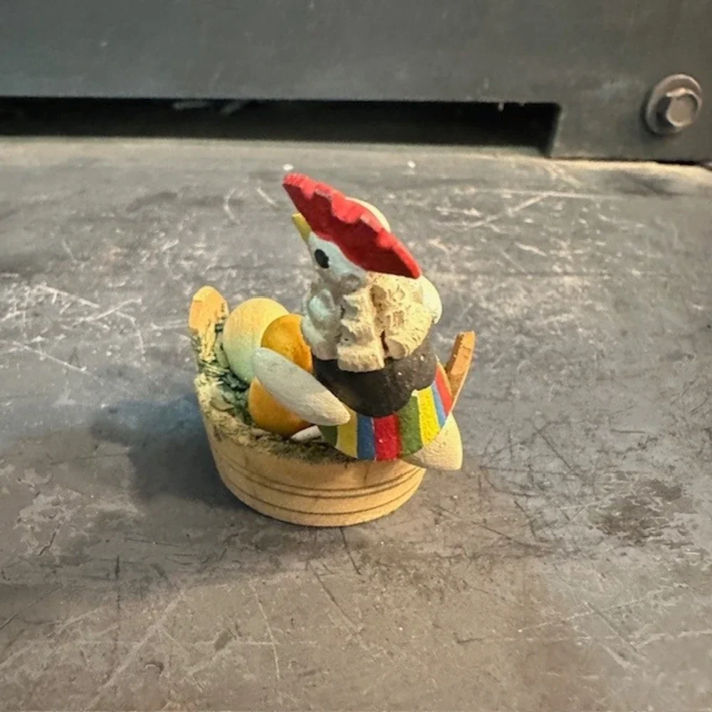 Eclectic Chicken Hen with Chicks‎ in Basket Easter Spring Figurine Decor